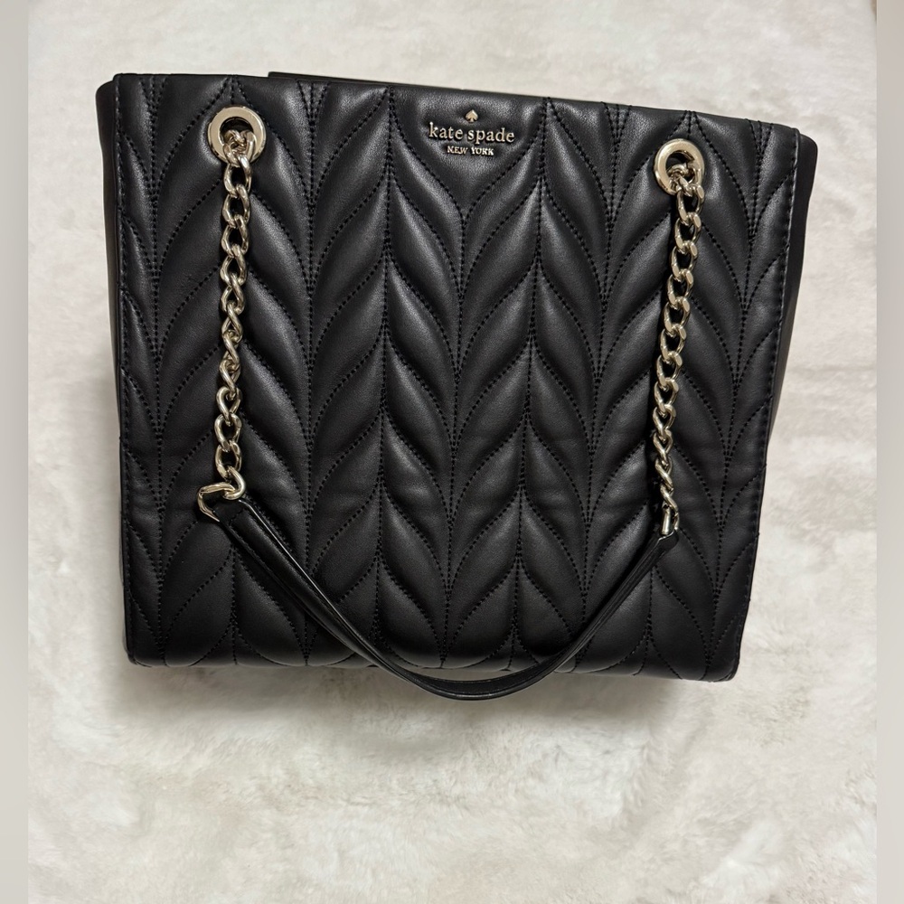 Kate Spade Black Quilted Tote with Gold Chain